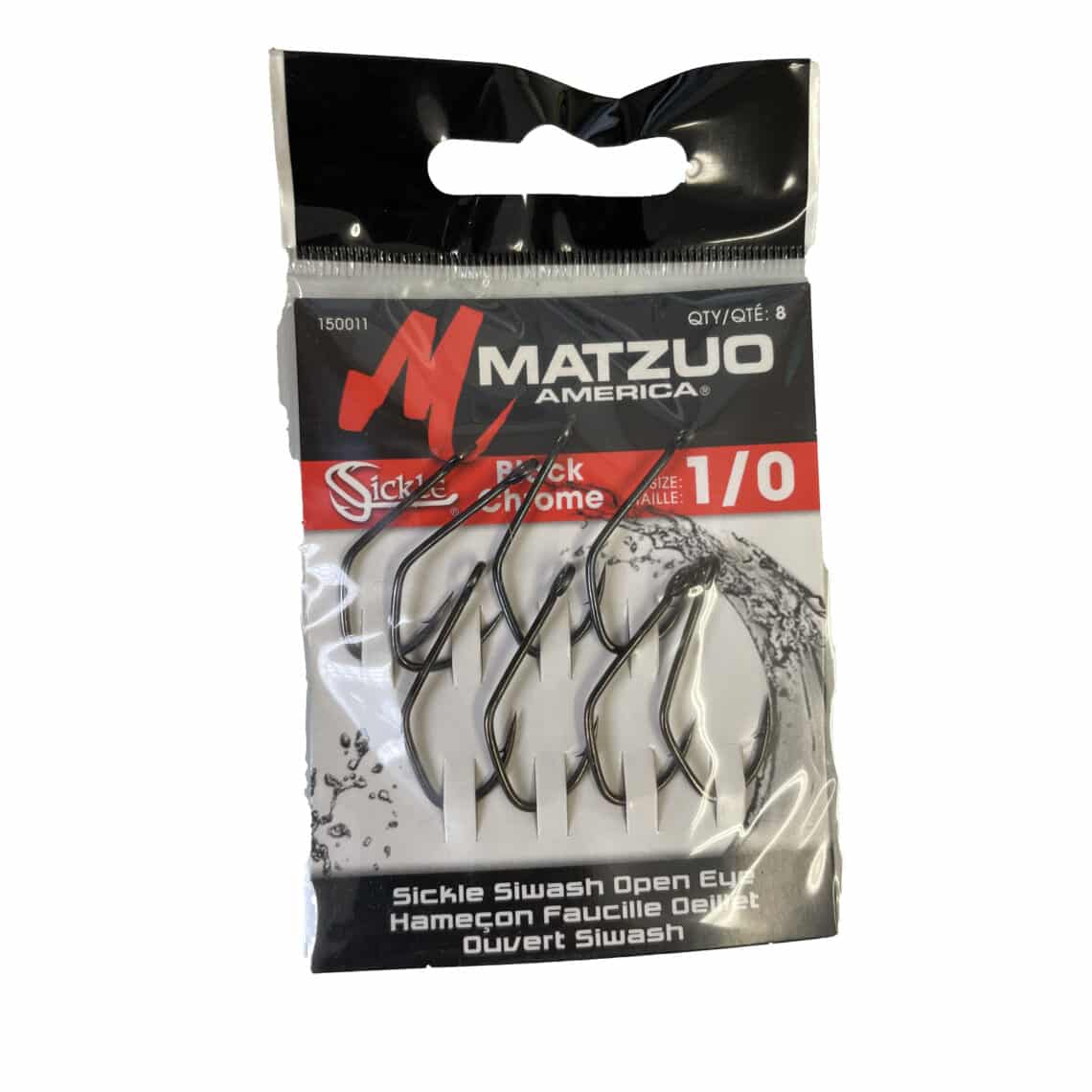 CLOSEOUT * MATZUO SICKLE BLACK CHROME HOOK SIZE 1/0 - 8 PACK - Northwoods  Wholesale Outlet