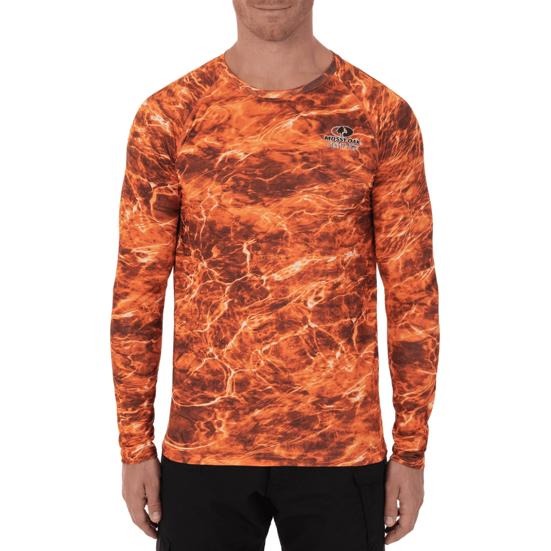 MOSSY OAK MEN'S INSECT REPELLENT LONG SLEEVE PERFORMANCE FISHING SHIRT WITH  GAITER - SUNSET CAMO - Northwoods Wholesale Outlet