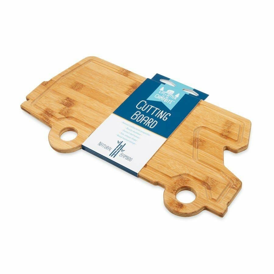 CAMCO LIFE IS BETTER AT THE CAMPSITE NATURAL BAMBOO RV SHAPED CUTTING BOARD  - Northwoods Wholesale Outlet
